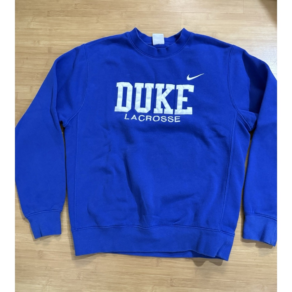 Nike Duke Blue Lacrosse Crewneck Team Sweatshirt Center Swoosh Men's Size Small